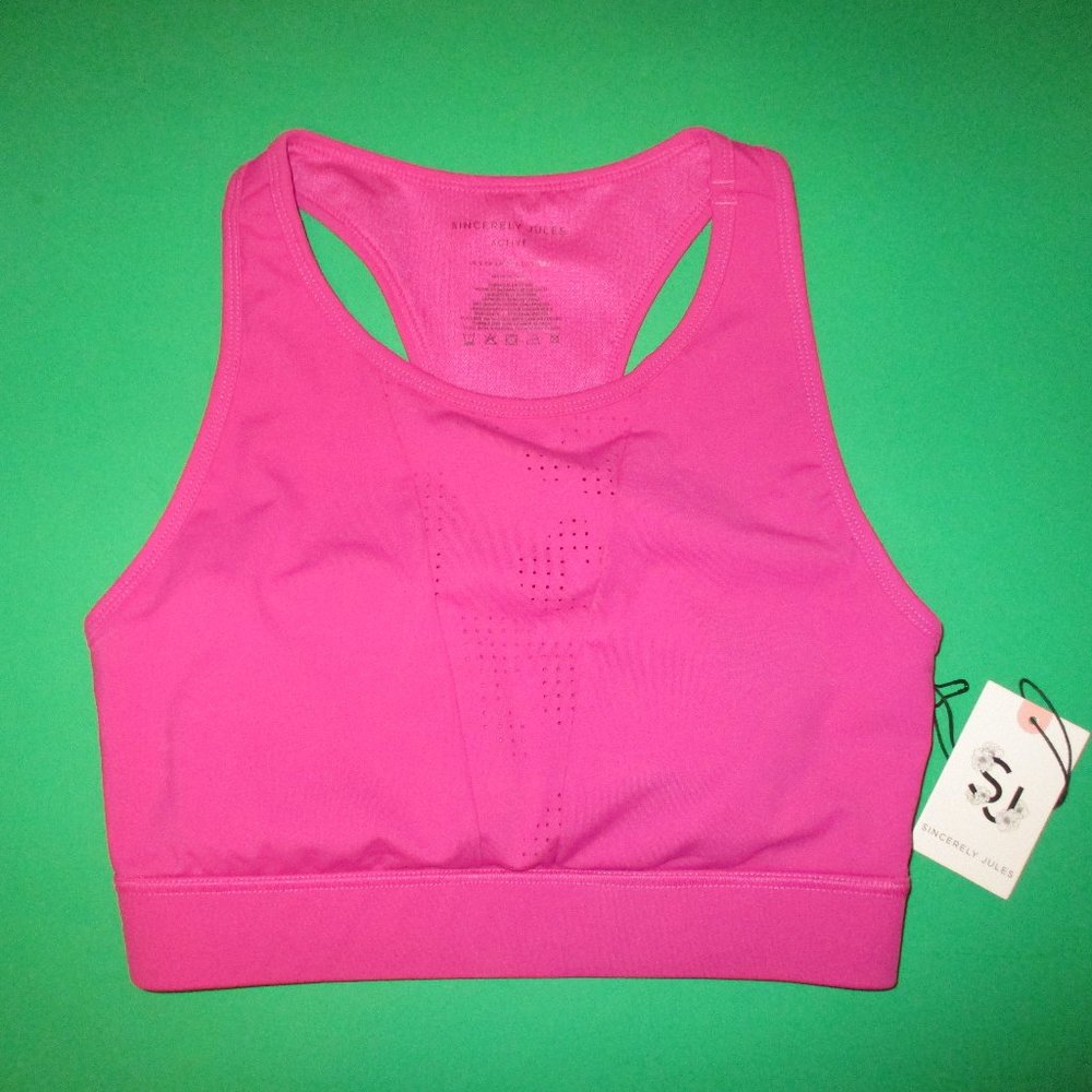 Pink Sports Bra Compression Workout Top Padded Cups Exercise Fitness S/P NWT